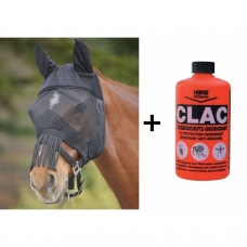 Set CLAC Insect Repellent and Fly Mask Premium with Ear Protection and Fringe