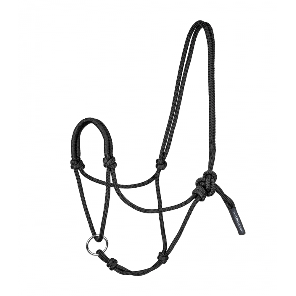 Knotted halter with movable ring Knotted halter with movable ring